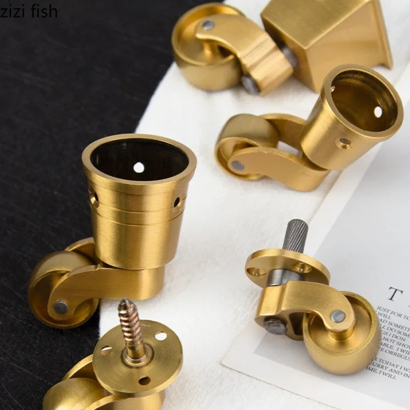 Brass Casters Furniture Legs Table and Chair Foot Pads Universal Wheel Portable Roller Metal Rubber Wheel Furniture