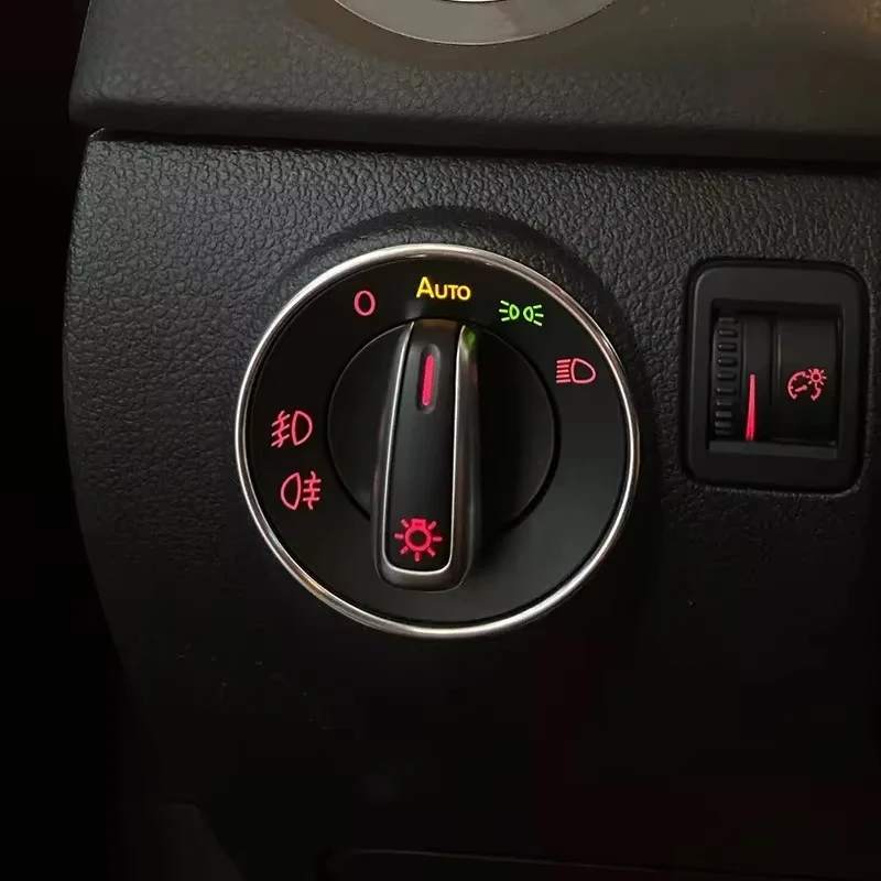 Car Headlight Switch Decorative Frame Trim Ring Sticker for Golf Jetta Mk5 Mk6 Passat B6 B7 Cc Touran Tiguan - Universal