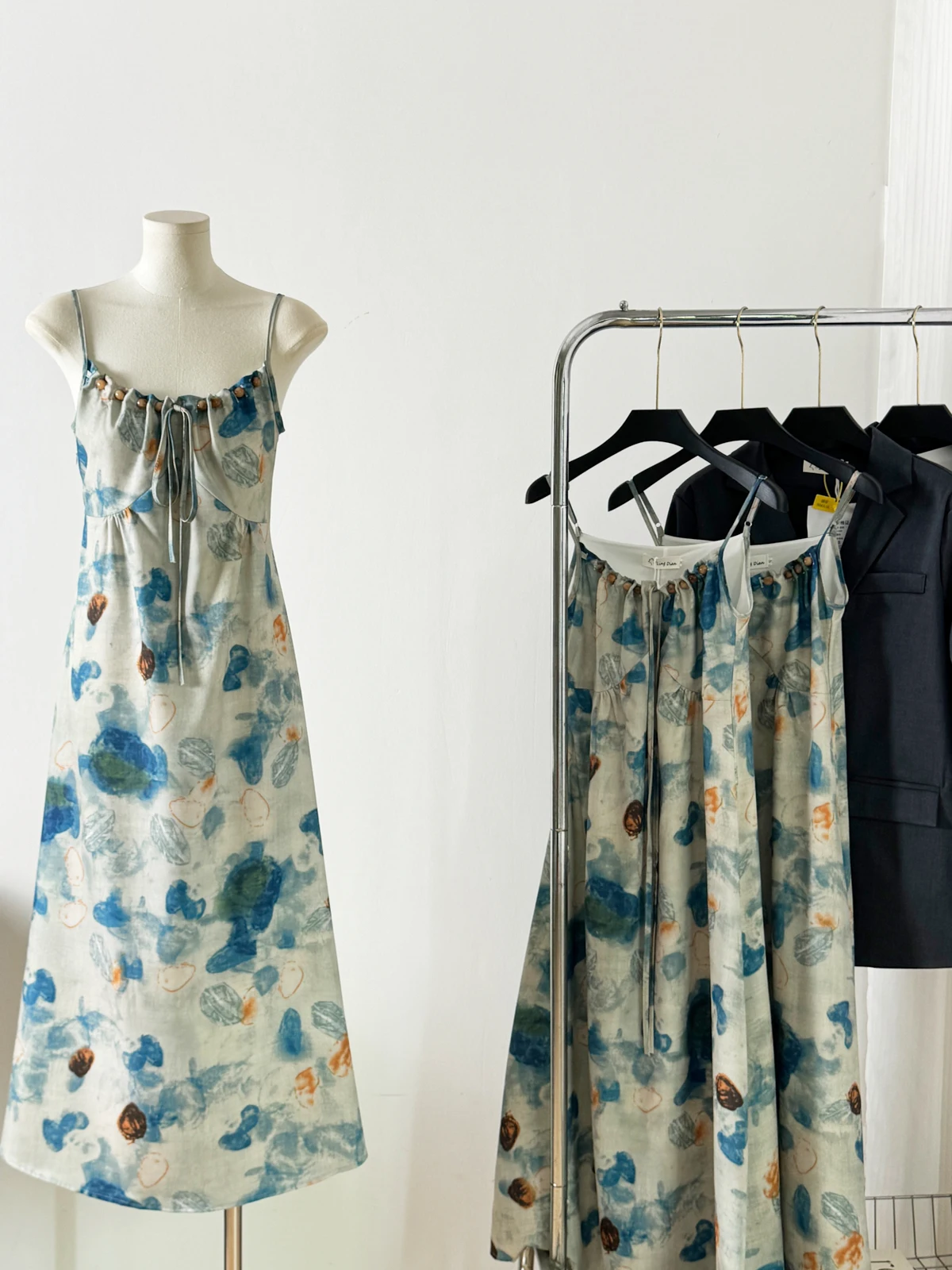 Outono 2024 nova aquarela feminina adient cinta dr com terno ort jaet conjunto de duas peças sentimento high-end casual wear