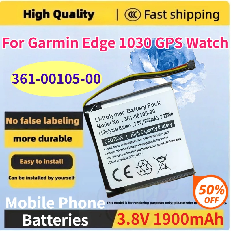 Brand New 361-00105-00 3.8V 1900mAh Capacity Watch Battery for Garmin Edge 1030 GPS Rechargeable Li-Polymer Battery Pack