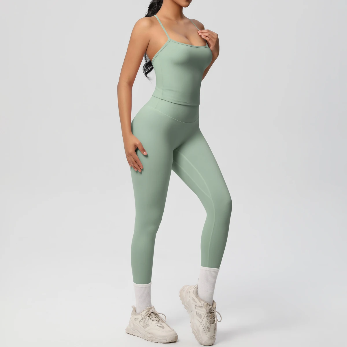 Halter Yoga Top Set Fitness Gym Suit Training Sleeveless Sport Gym Tops Crossover Back Sports Underwear  Tummy Control Slimming image 2