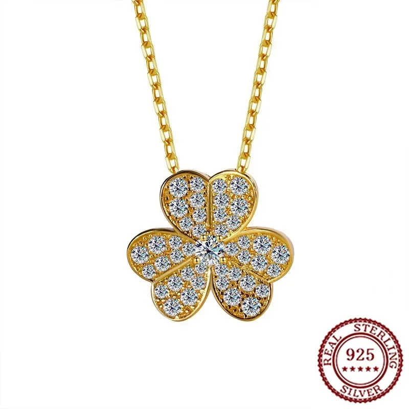 2025 nueva moda 925 plata pura temperamento clásico moda atmosférica clásico collar con colgante de pétalo para mujer