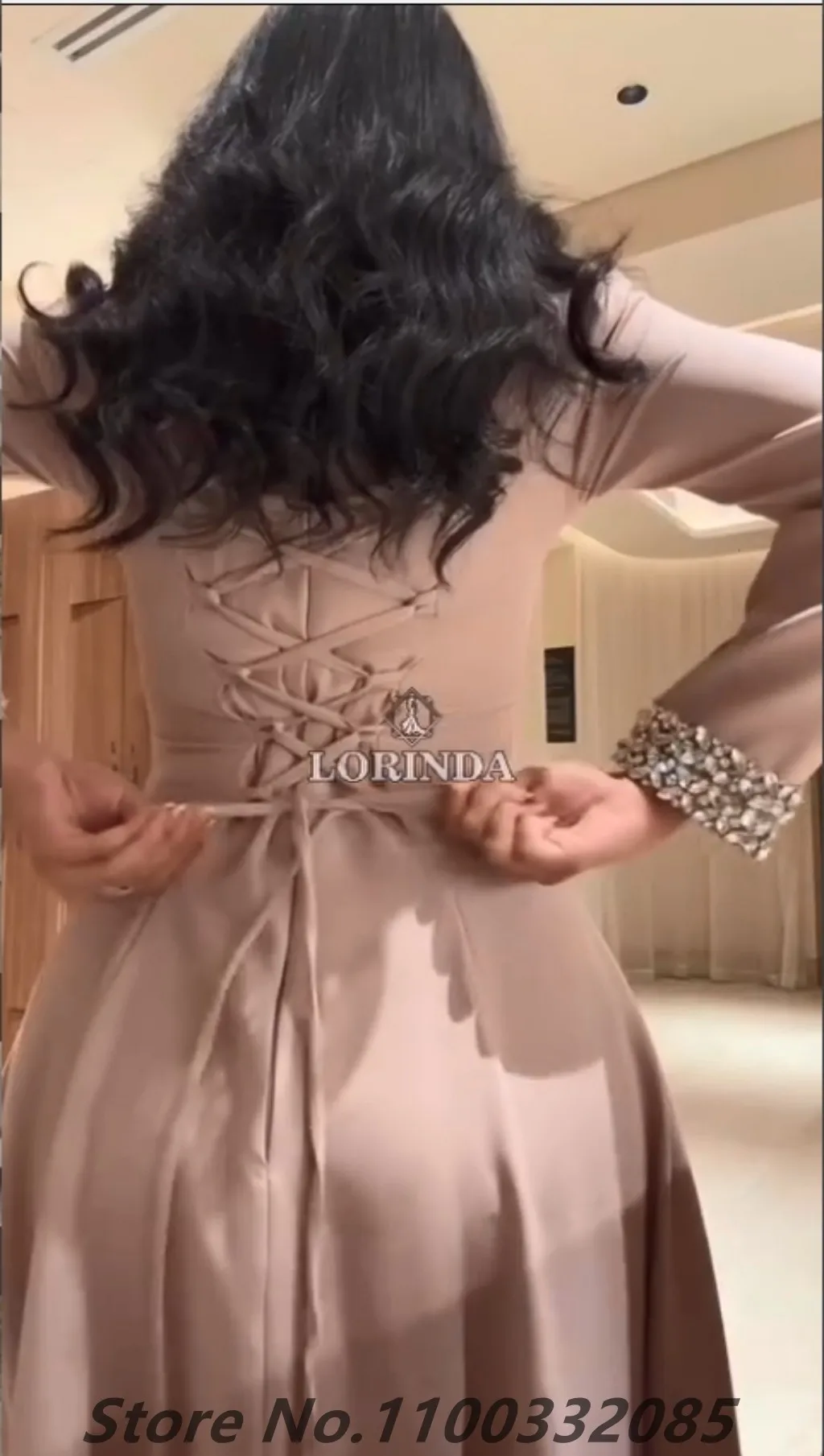 فستان سهرة Eightale 2025 وردي فاتح بطول الأرض وأكمام طويلة وياقة مربعة للحفلات الراقصة فستان حفلة عربية سعودية مخصص