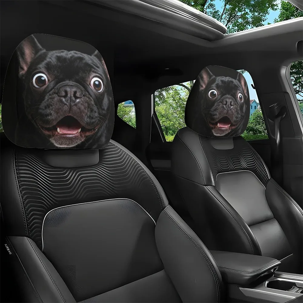 2Pcs Elastic Car Headrest Covers Funny Dust-proof Automobile Pillowcase Full Anti Slip Thin Breathable Auto Headrest Sleeve