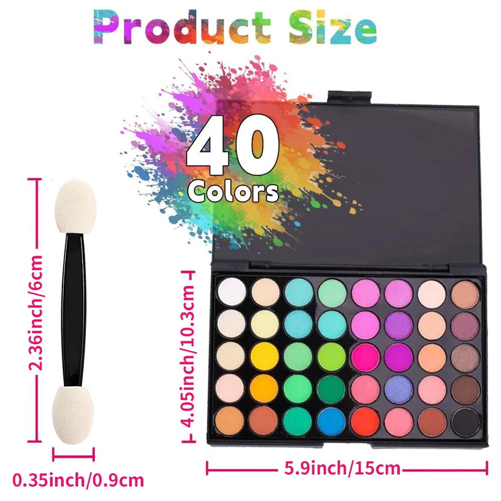 

40Colors Rainbow Eyeshadow Palette Nail Pigment Powder Board Shimmer Glitter with Neon Shades for Gradient Makeup All In One