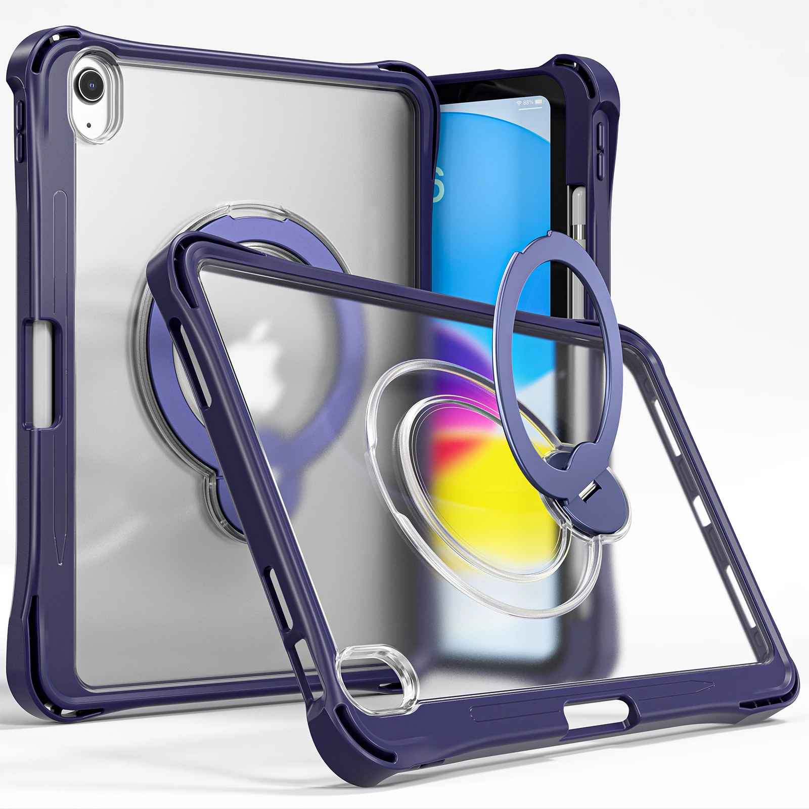360 Rotating Kickstand Shockproof Case for iPad Air13 M4 2026 M3 M2 Pro 12.9 6th 5th 4th 3th Comfortable Grip Transparent Cover