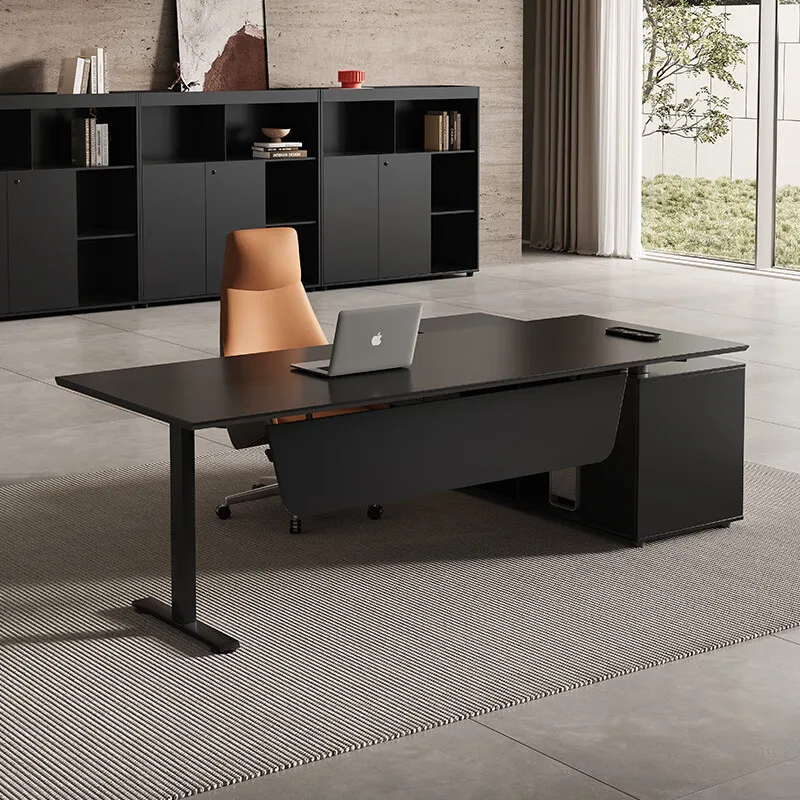 Italian style simple modern wooden modular luxury intelligent adjustable height executive desk and chair set