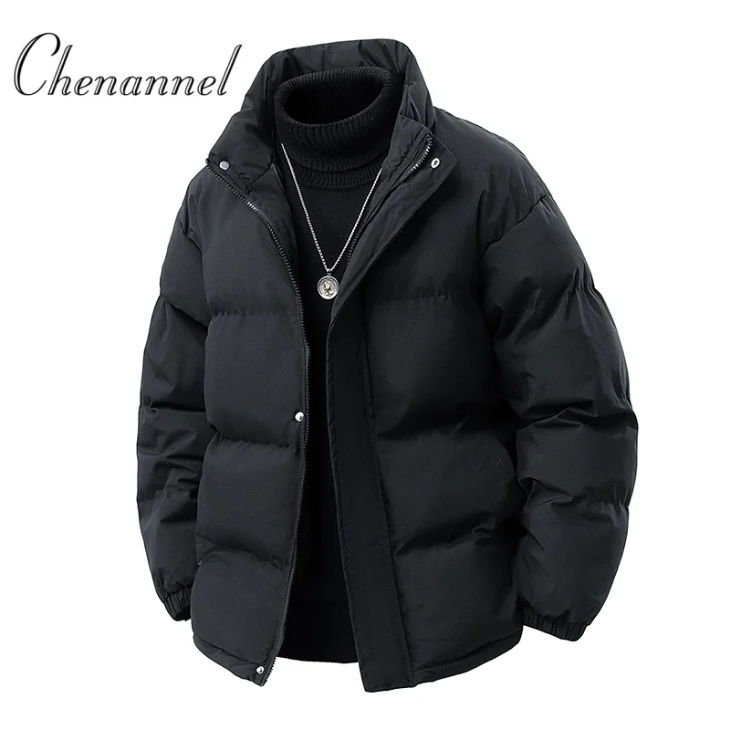 

hickened WinterCotton Coat Men's Padded Jacket Couple Trendy Brand Stand Collar Puffer Jacket Solid Color Loose