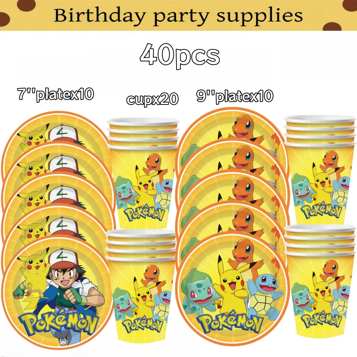 

Pokemon Birthday Party Decoration Pikachu Disposable Tableware Set For 20pepole Pokemon Paper Plate Cup Kids Gift Party Supplies