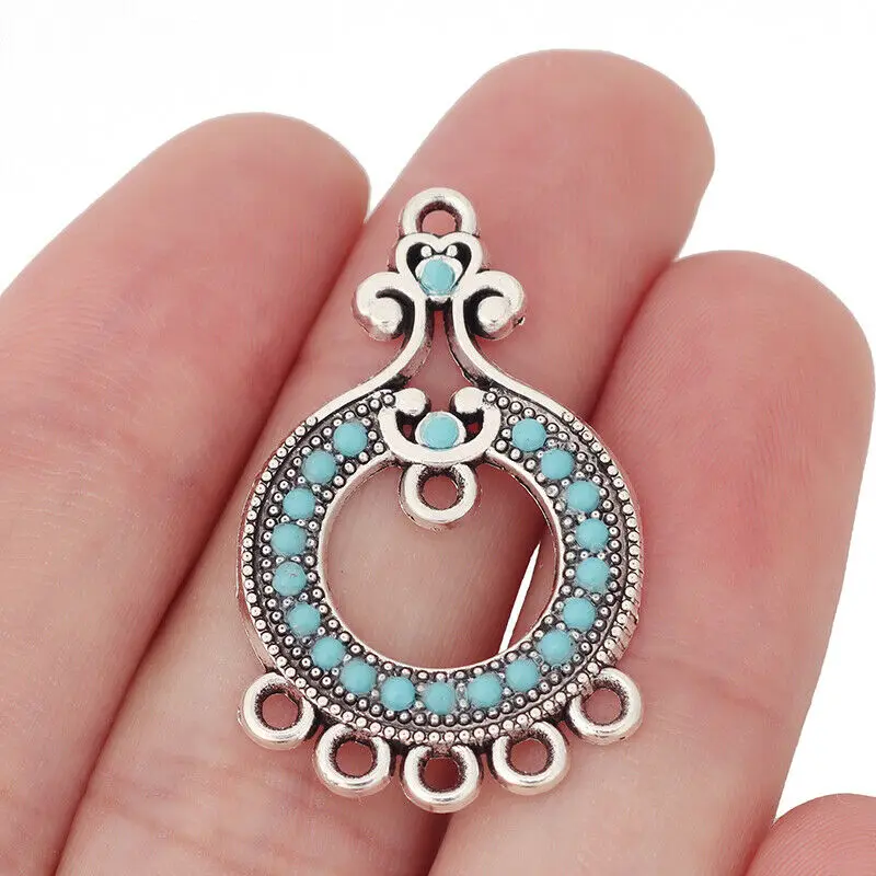 

ZXZ 10pcs Tibetan Silver Imitation Stone Chandelier Boho Earring Connector Charms Pendants Jewelry Making Accessories