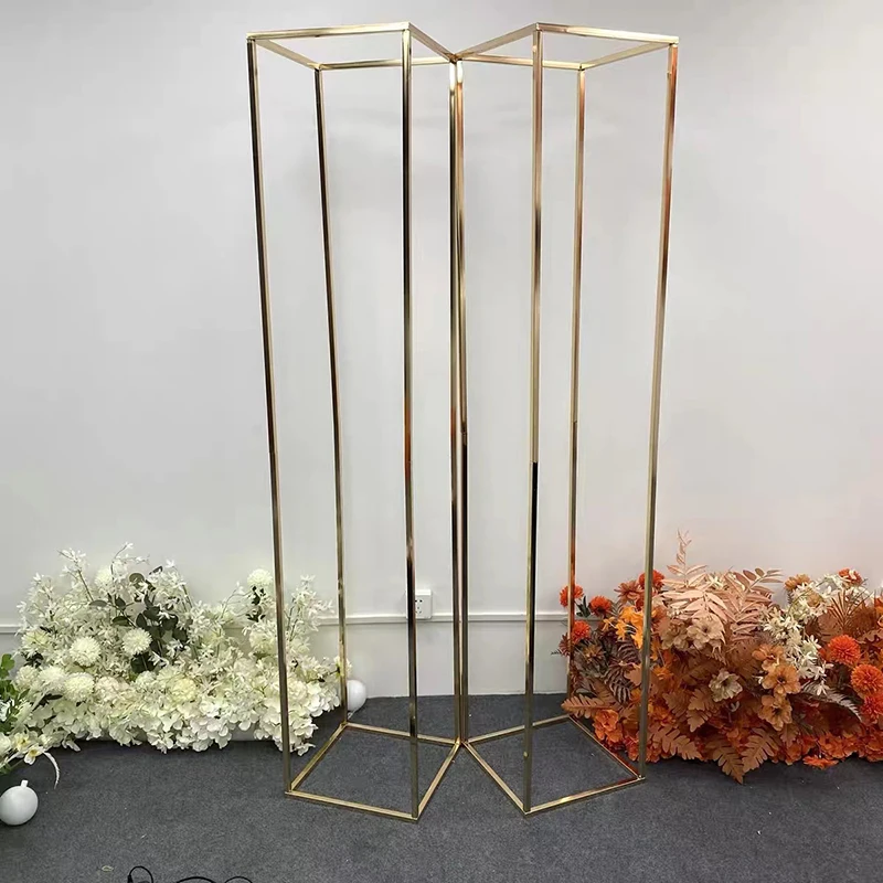 2M Shinning Gold Square Wedding Metal Flower Backdrop Stands Arch For Wedding Decoration