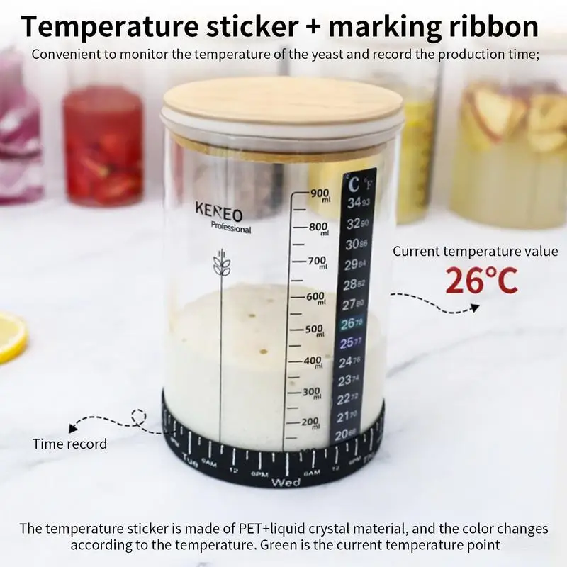 

7Pcs Sourdough Starter Jar Kit with Scale 900ml Large Capacity Sourdough Starter Container Reusable Sourdough Fermentation Jar