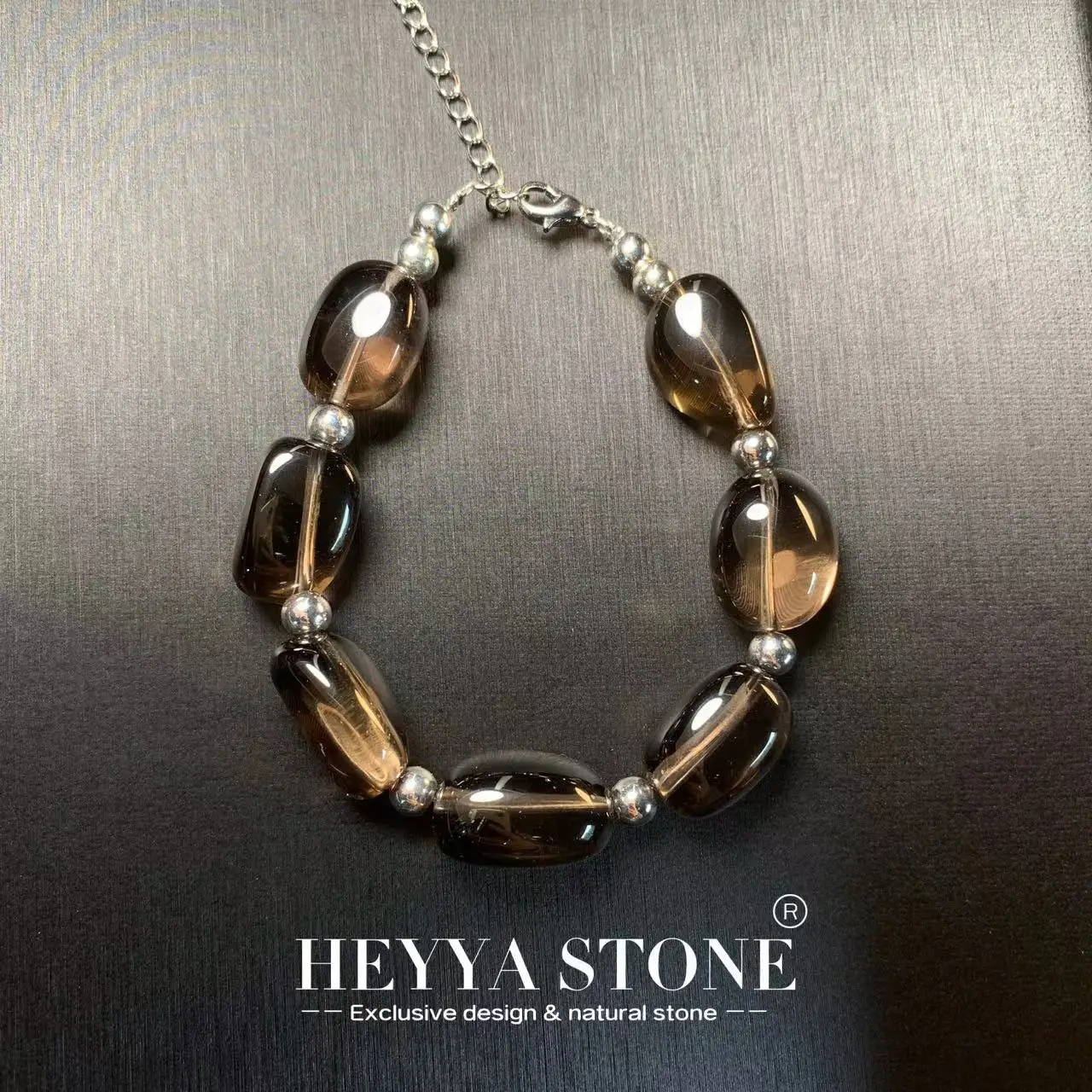 HEYYA STONE Natural Smoky Quartz Bracelet Energy Healing Fine Jewelry Stone Gemstone Classic Style Cure Yoga Relief