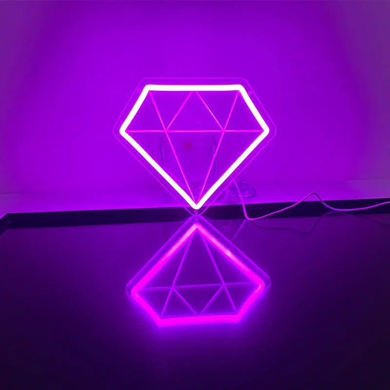 Diamond Neon Sign Wedding Decor Room Home Shop Bar Party Club Game Room Wall Decor Neon Art LED Light Personality Girl Gift USB