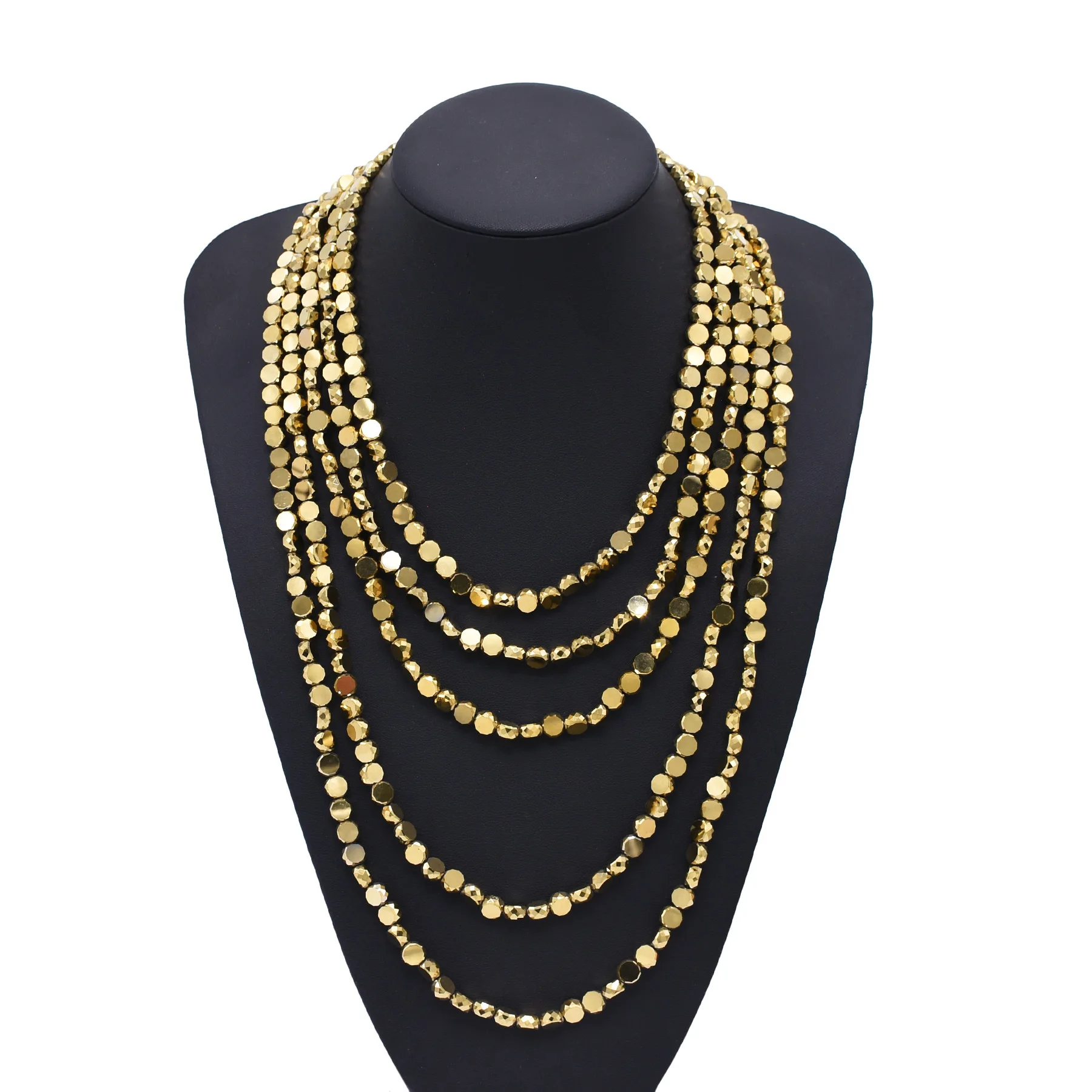 New Trending Multi Layer Golden Beads Bib Necklace for Women European American Exaggerated Hip-hop Necklace Jewelry Accessories