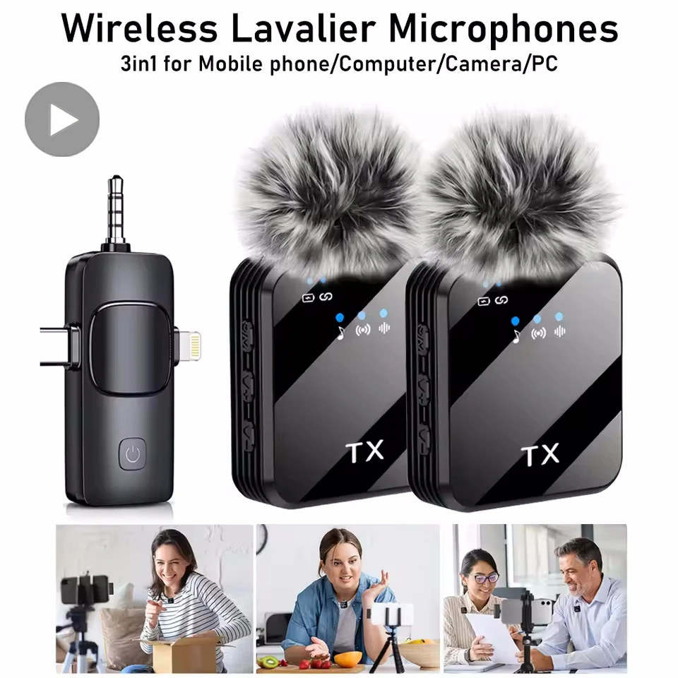 

Lavalier Dual Wireless Lapel Microphone Professional Tie Mic For iPhone Android Phone Mobile Cell PC Buttonhole Microphon Micro