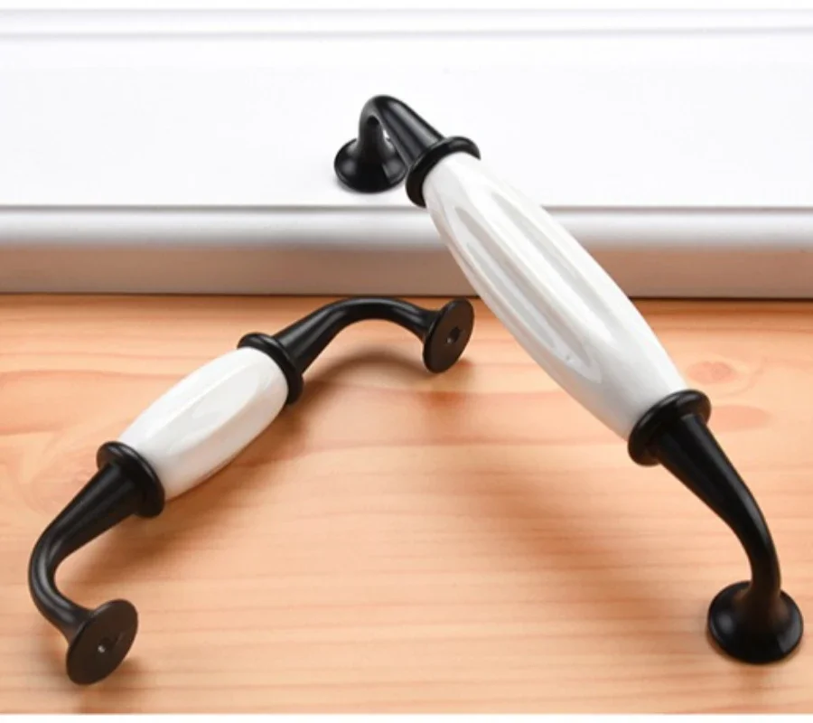 2pcs Ceramic black and white cabinet door handle, gold European-style Zinc alloy wardrobe pull, drawer knob hardware