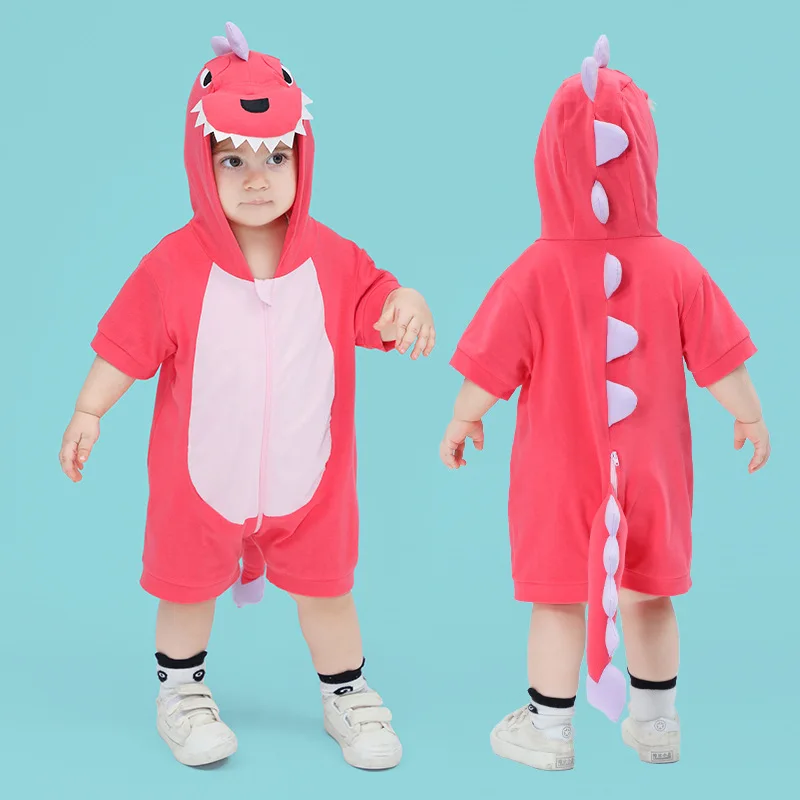 0-24 Months Lovely Dinosaur Baby Clothes Boys Girls Romper Jumpsuits Summer Cotton Zipper Onesie Animal Funny Outfit Hooded