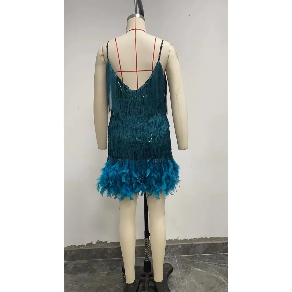 Abito latino per donna Abbigliamento Party Night Club Streetwear Spettacolo teatrale Abbigliamento da ballo Abiti eleganti alla moda Nappa con paillettes Elegante