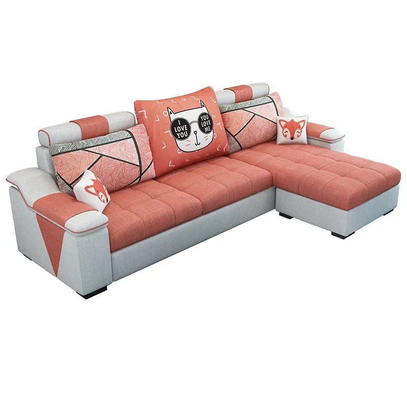 Fabric sofa small apartment simple modern living room removable and washable corner three seat fabric sofa