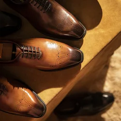 Vintage Italian Mens Wedding Dress Shoes Genuine Leather Handmade Brogue Wingtip Oxford Shoes Black Brown Formal Shoes for Men