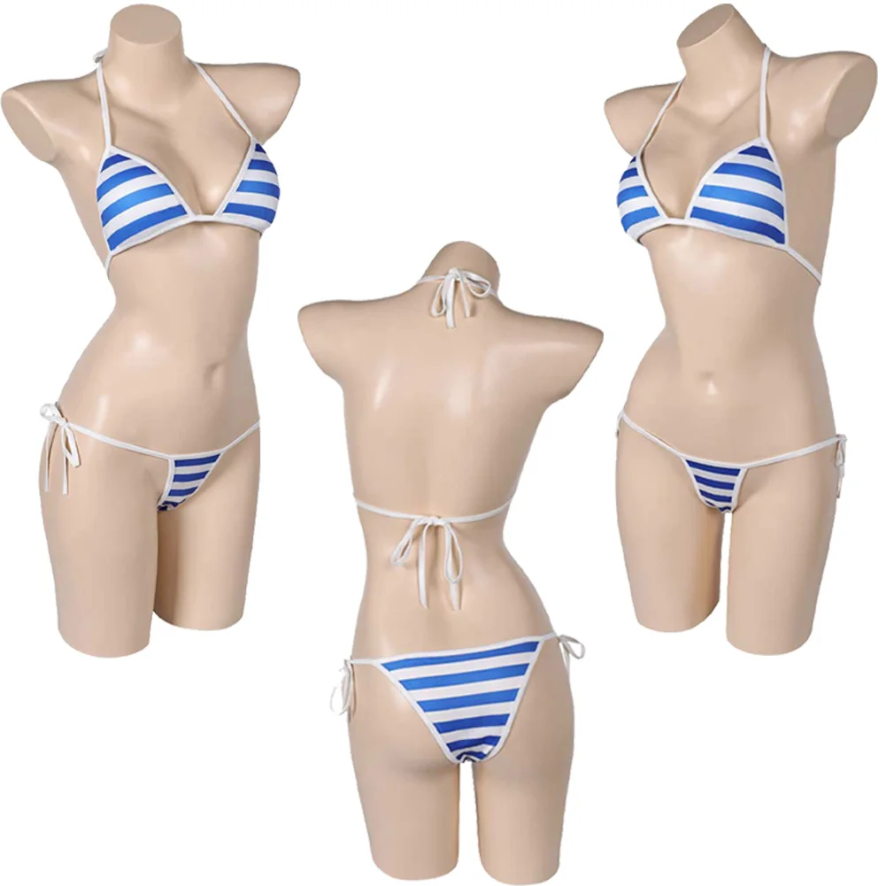 Cammy-traje de baño para mujer, traje de baño de juego de combate SF, Bikini a rayas azules, traje de fiesta de verano, playa, Halloween, Carnaval