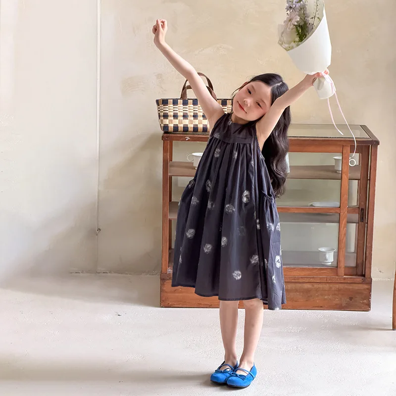 Girls' Artistic Dress, Summer Children's Personalized Hand-painted Printed Side Pocket Cute Vest Skirt
