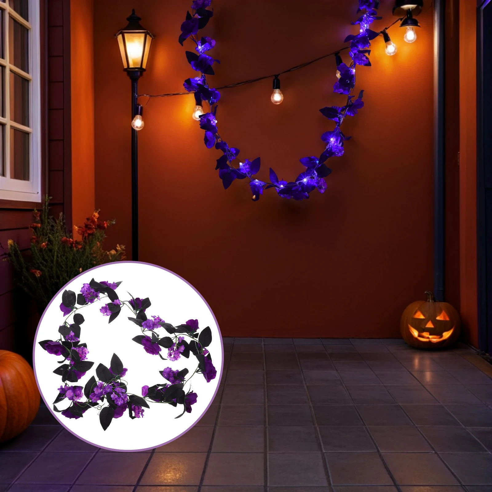

Lifelike Rose Vine Operated LED Fairy Lights Artificial Flower Garland Halloween Party Haunted Bar Decoration