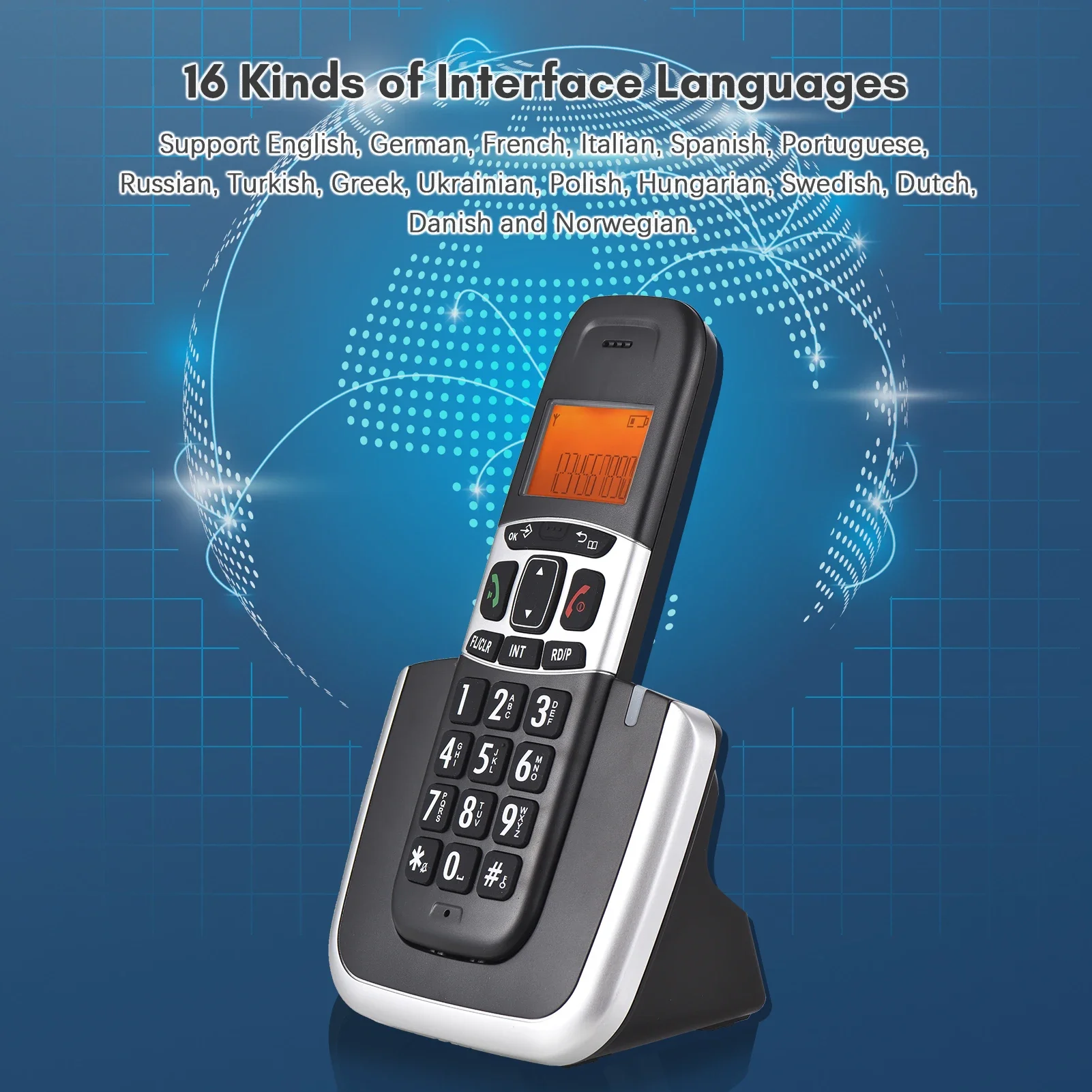 Phone System with 3 Lines Display Support 5 Handsets Connection Call Block Hands-free Calls 16 Languages