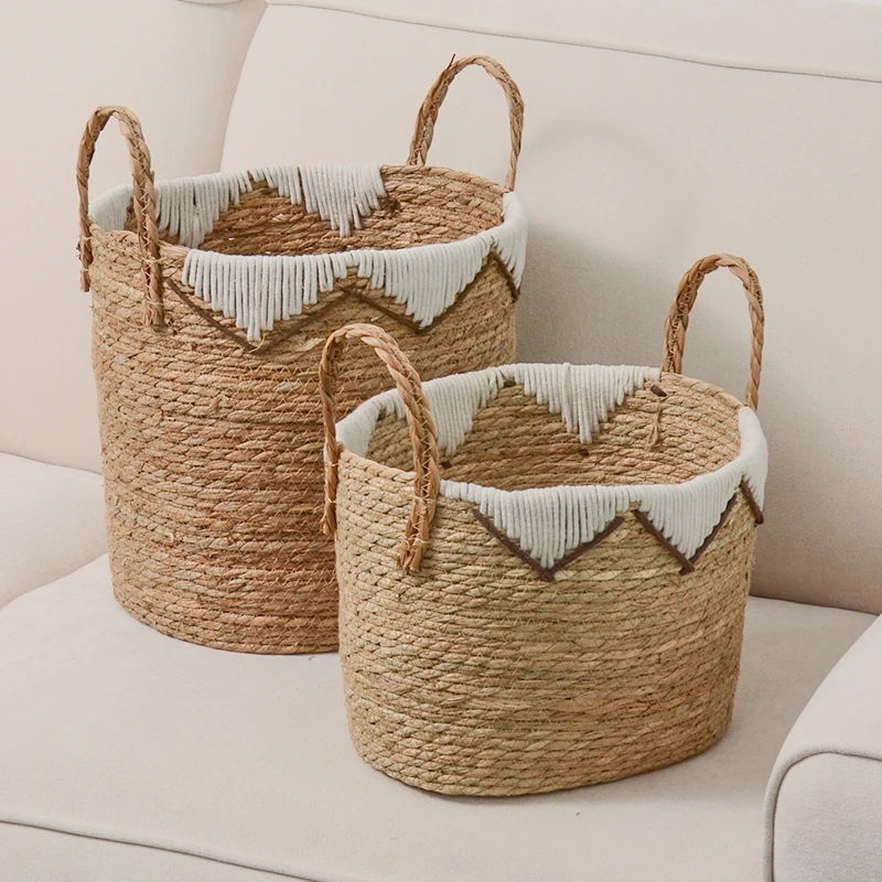 

Nordic Double Ear Hand-woven Seaweed Basket Home Living Room Children's Toy Basket Bedroom Sundries Storage Clothes Basket