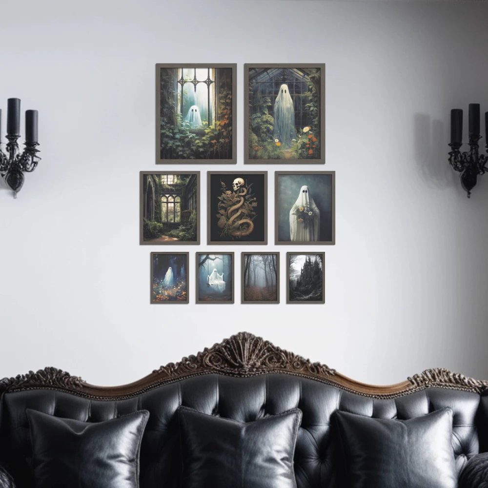 Putuo Decor 9pc Gothic Style Canvas Printing, Frog Mushroom Crow Butterfly Mole, Wall Art Decoration for Home Farmhouse