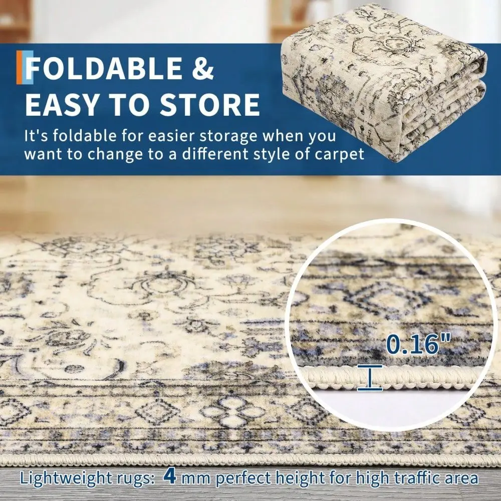 

Living Room Printed Area Rug Thin Non Slip Indoor Mat Throw Rug Non Shedding Soft Low Pile Carpet Home Decor Bordered Floorcove