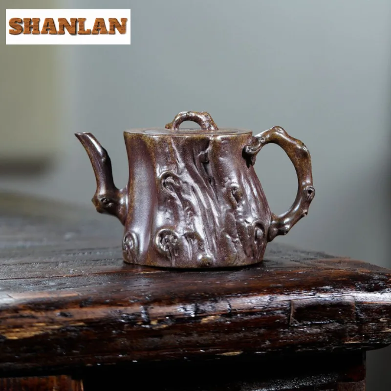 

250ml Authentic Yixing Purple Clay Teapots Handmade Stump Pot Raw Ore Wood-fired Porcelain Mud Kettle Chinese Zisha Tea Set Cha