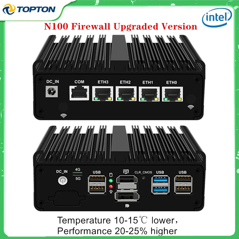 4x i226-V 2,5G nuevo Intel N100 Firewall Router PC versión mejorada Mini PC sin ventilador ordenador sólido Proxmox ESXi pfSense OPNsense