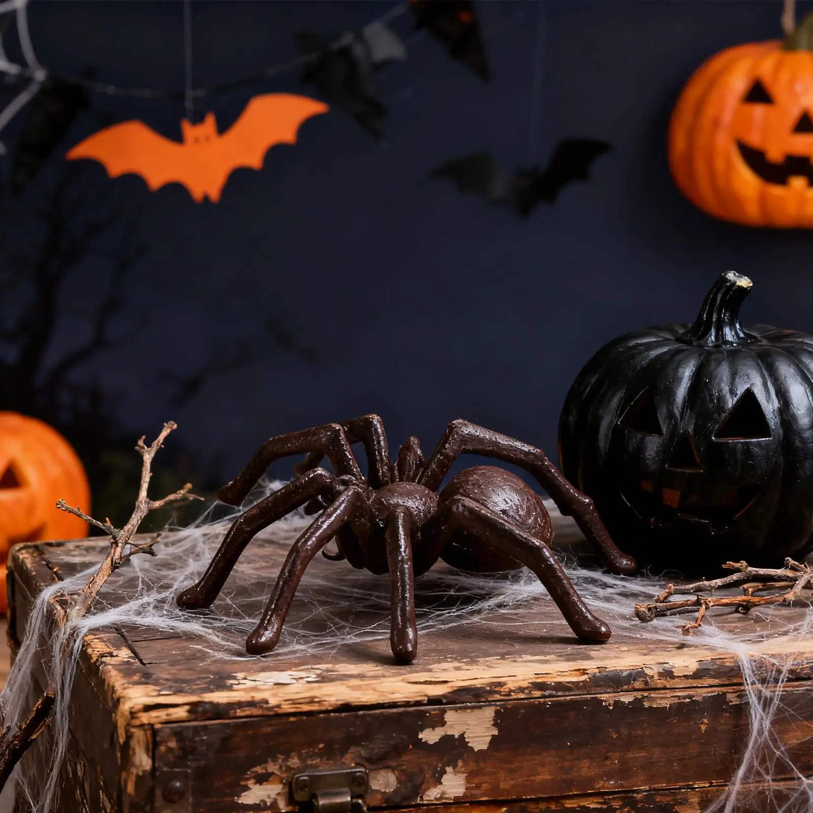 Halloween aranha figura cena sazonal prop halloween aranha estátua de ferro fundido para mantel peitoril janela casa assombrada prateleira mesa