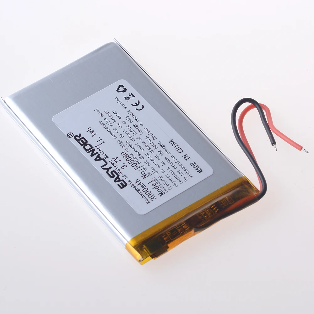 Alambres de silicona 505080   CE+Rohs 3.7V 3000mAh Baterías Lipo de batería de iones de litio recargables de polímero de litio