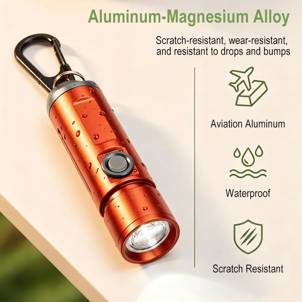 BORUiT AK205 Mini Zoomable Keychain Flashlight 120LM High‑focus Optical LED EDC Torch Type‑C Rechargeable For Camping Hiking