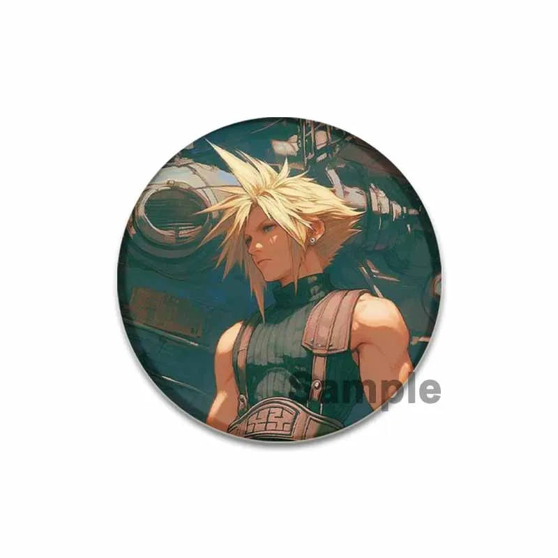 Final Fantasy VII Tinplate Pins Round Cartoon Broszki do plecaka Akcesoria do odzieży Gra fabularna Anime Odznaka Dekoracja