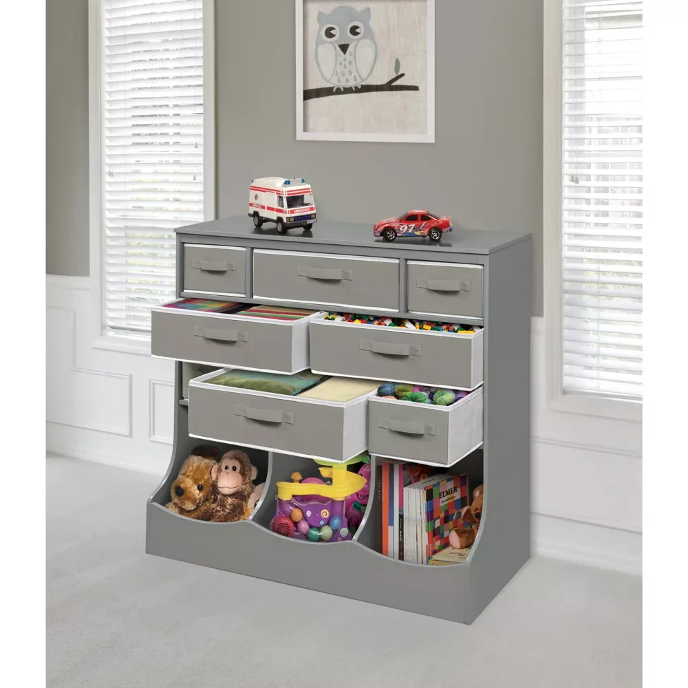 Toy Storage Station e Organizer Unit Caixas de tecido reversíveis para sala de jogos Kids Room Cabinet 8 Cubby