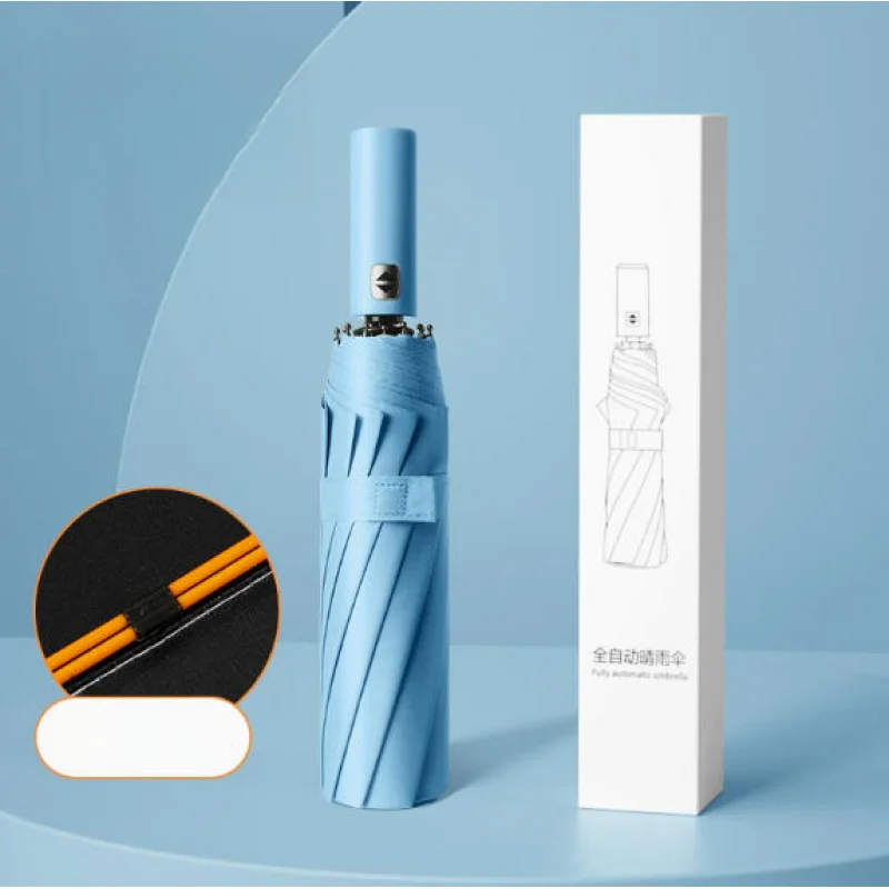 

3 Fold Auto Umbrella 12 Ribs Windproof UV Resistant Black Glue Compact Umbrella