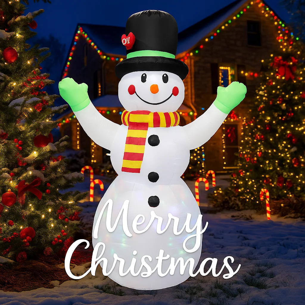 7.2FT LED Inflatable Xmas Yard Decor Snowman Christmas Home Decoration Ornament Festive Toy Christmas Supplies Holiday Gift