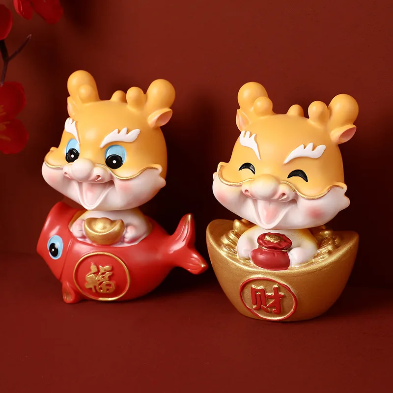 2024 Year Of The Dragon Fortune Lucky Dragon Figurine Rocking Head Ornament Home Decor Desktop Ornament New Year's Gift