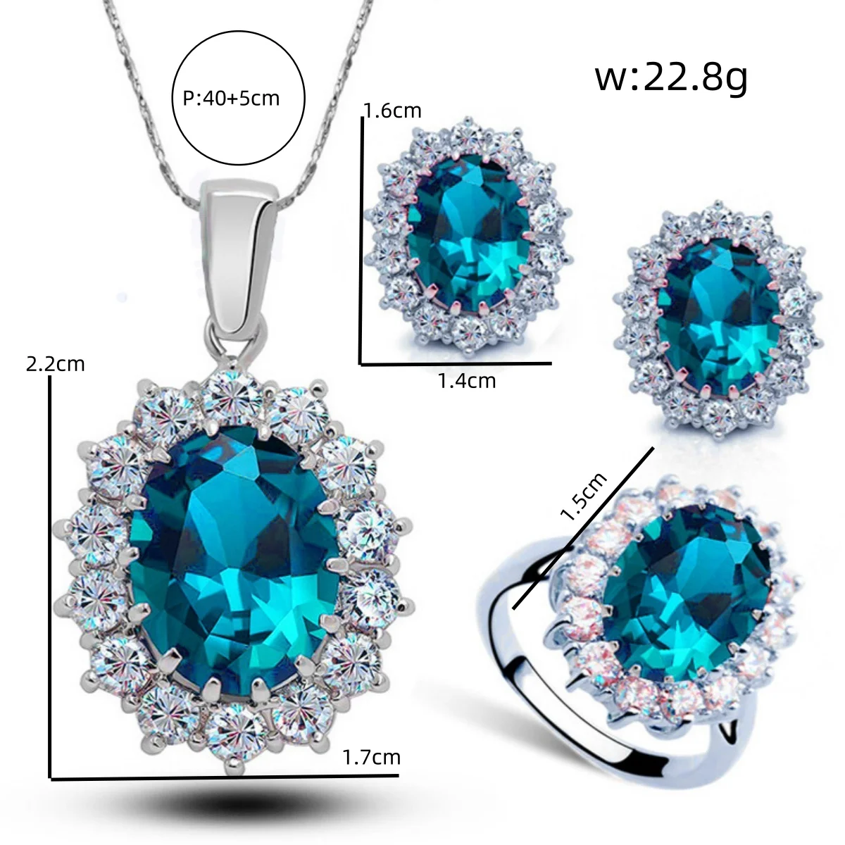 النساء الزفاف مجوهرات الخطوبة دعوى الأميرة البيضاوي الزركون كريستال قلادة أقراط الطوق