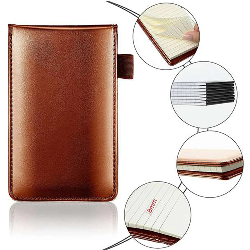 Мини-блокнот из искусственной кожи для бизнеса, горизонтальный блокнот с 50 листами для офиса и школы, коричневый + черный