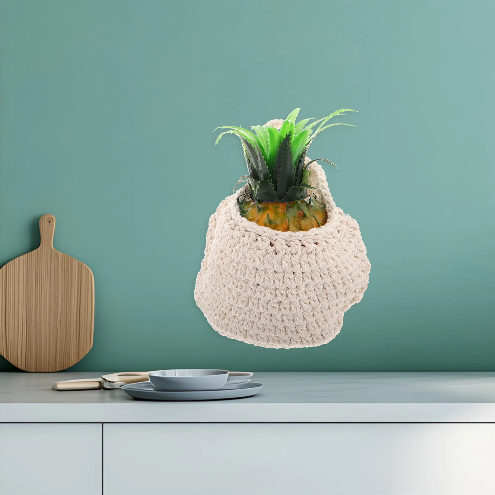 

Набор из 2 подвесных корзин-гамаков для фруктов, настенных, плетеных из веревки, для хранения в кладовой, для чеснока и лука, глубокая плетеная сетка, в богемном стиле