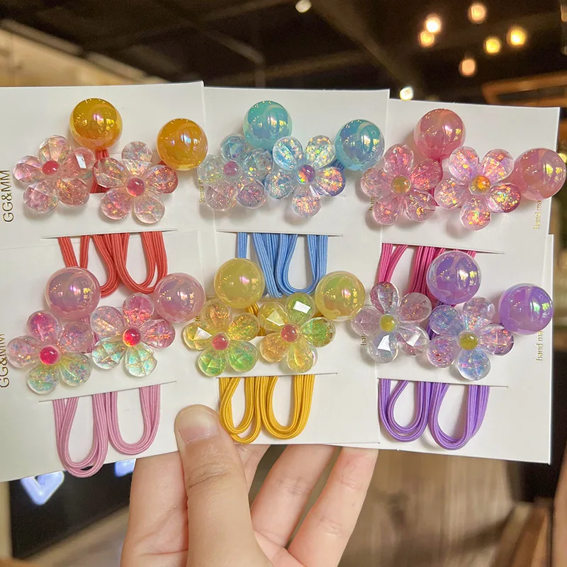 2PCS Lovely Colorful Gradient Flowers Girls Elastic Hair Bands Kids Princess Hair Accessories Children Hair Ties Baby Headwear