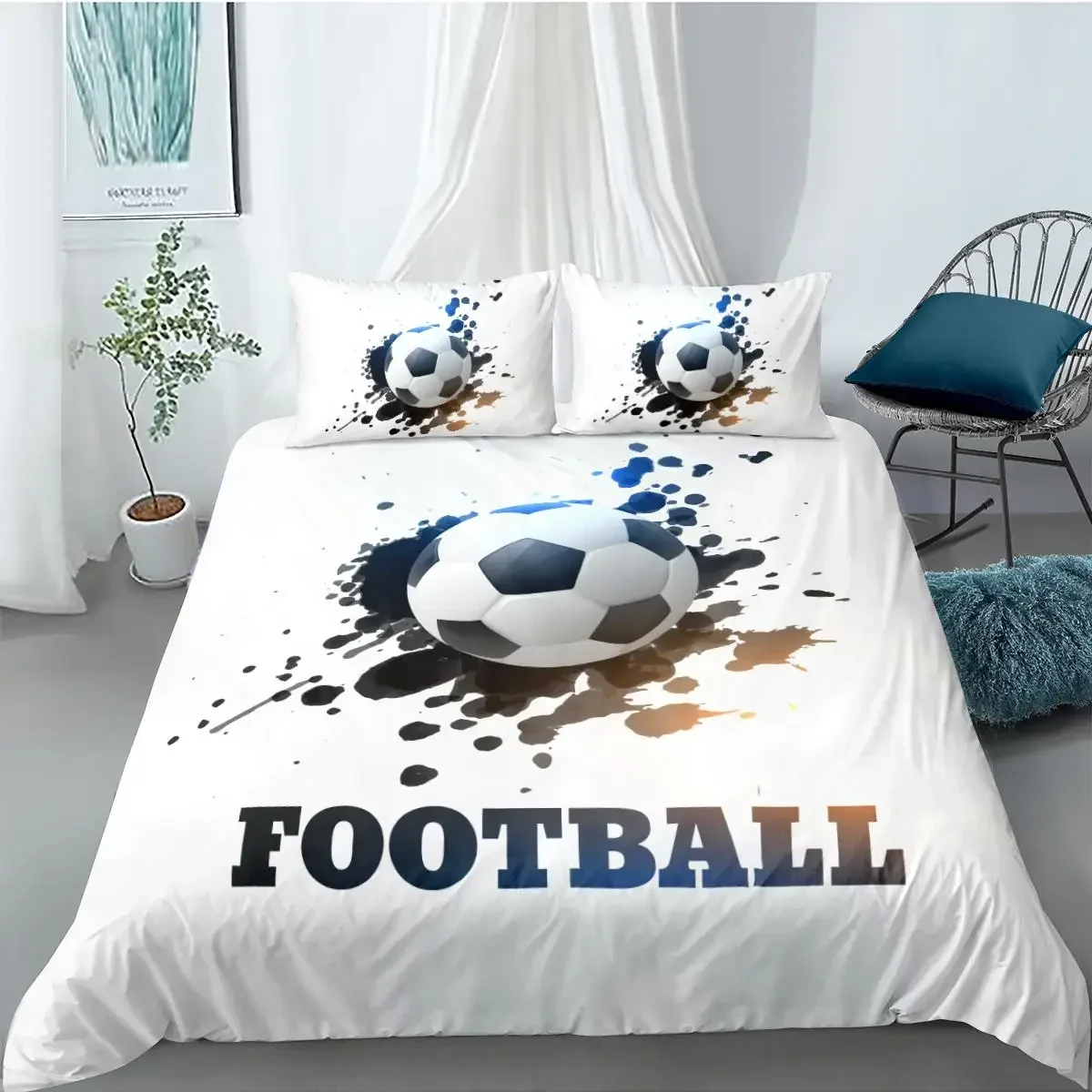 

Soccer FootBall and Old Plaster Wall Damage Comfortable Duvet Quilt Cover Pillowcase Bedding Set Bedroom Decoration Home Textile