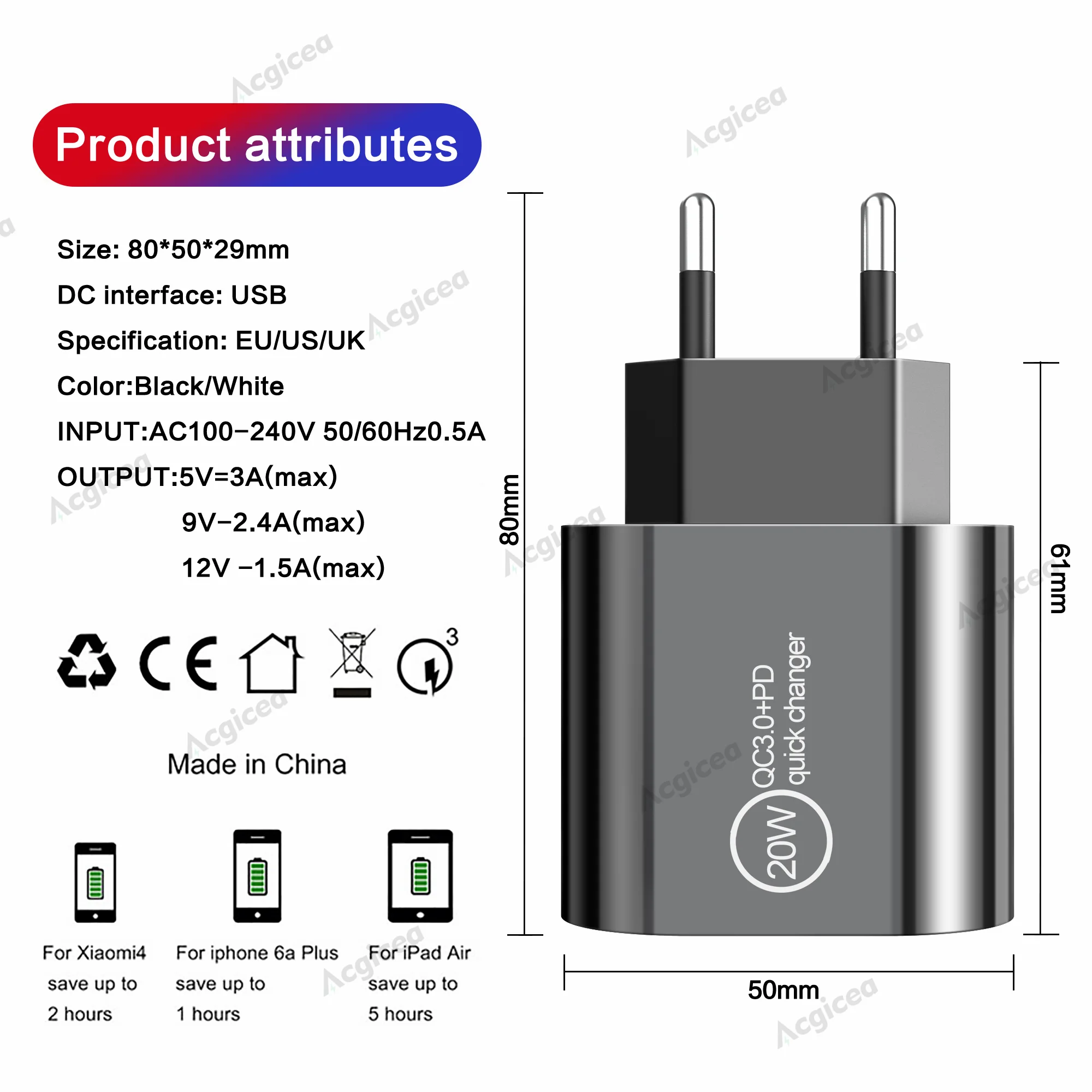 2 PD USB Charger Dual Type C USB Charger For iPhone 13 Pro Quick Charge 3.0 For Xiaomi Redmi Huawei Samsung Mobile Phone Adapter