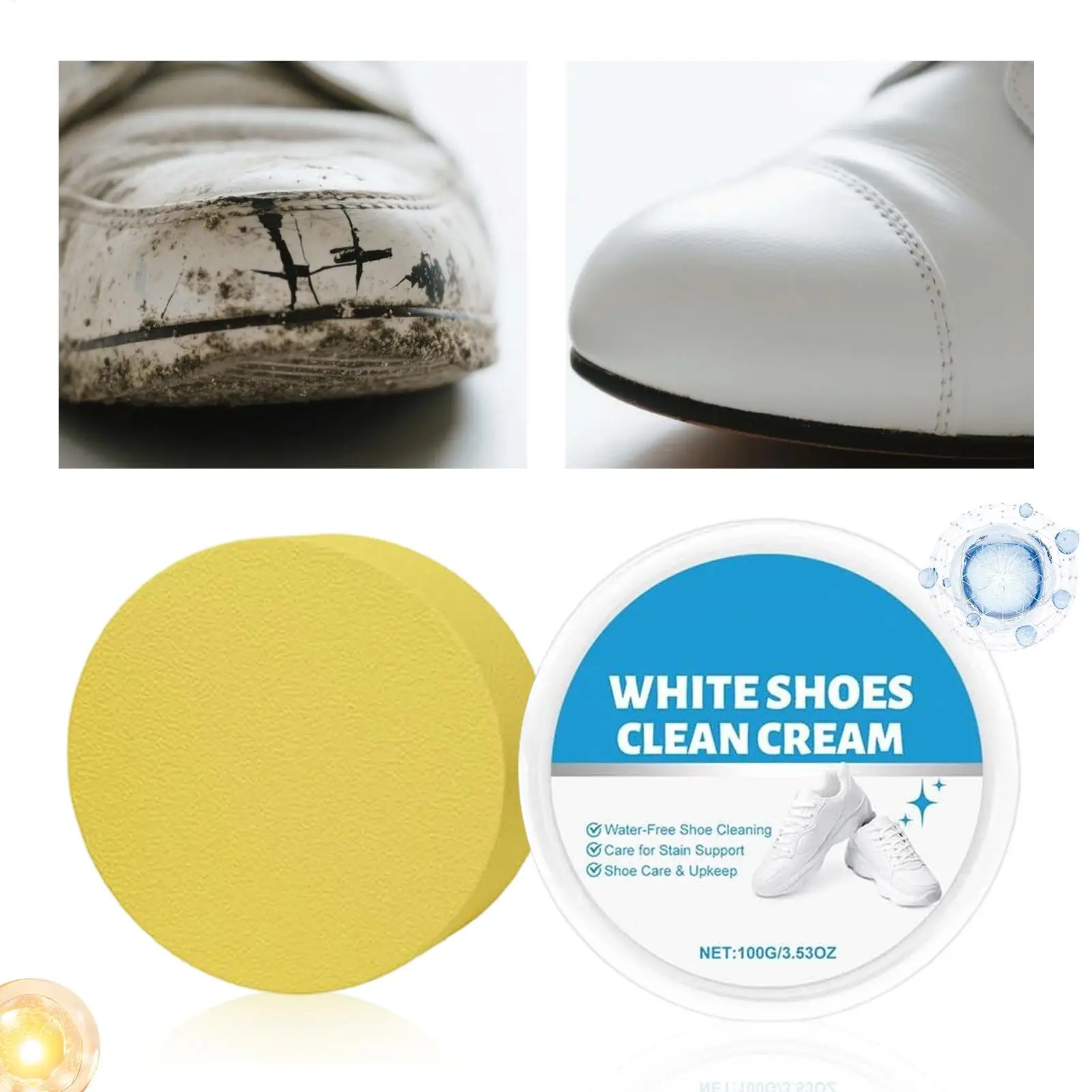 Sneaker Cleaner cream 100g Anti-Yellow Scrubber Paste with Sponge Shoe Cleaning Kit for White Shoes Boot Leather Polishing Care