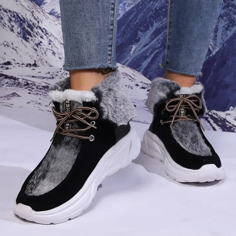 New High-top Snow Boots 2024 Fashion Flock Plush Women Shoes Winter Warm Chelsea Women's Boots Non-slip Booties Ladies Sneakers